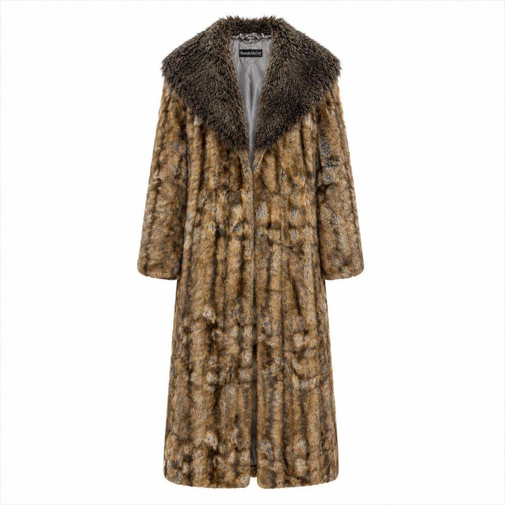Pamela McCoy Large Collar Faux Fur Full Length Coat Jacket XL